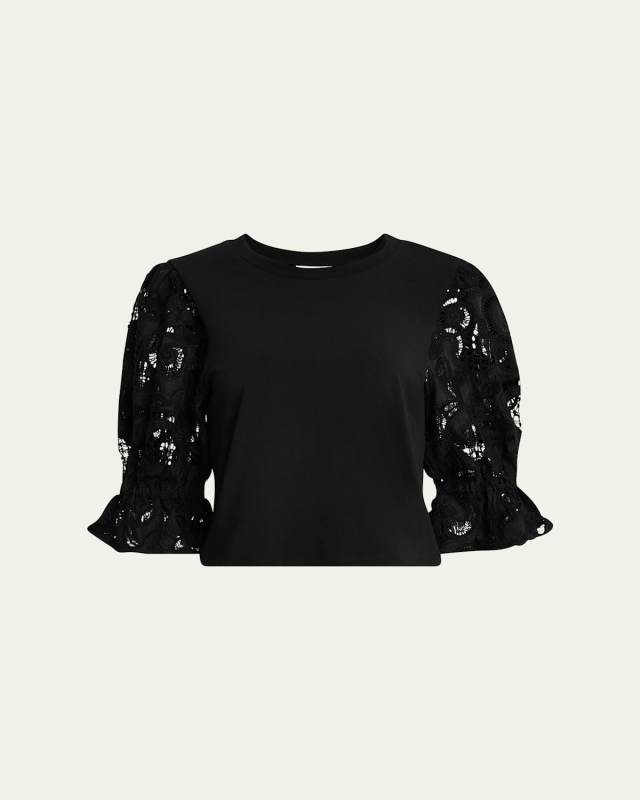 Carmine Embroidered Puff-Sleeve Top